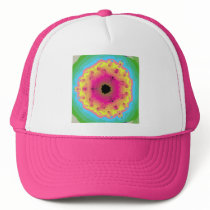 Peacock Fractal Mandala Pink Yellow Mesh Hat