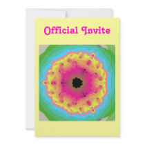 Peacock Fractal Mandala Pink Yellow Invitation