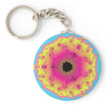 Peacock Fractal Mandala Pink Yellow Keychains