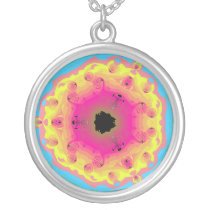 Peacock Fractal Mandala Pink Yellow Pendants