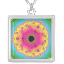 Peacock Fractal Mandala Pink Yellow Jewelry