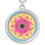 Peacock Fractal Mandala Pink Yellow Pendants