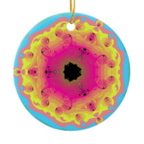 Peacock Fractal Mandala Pink Yellow Ornaments