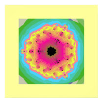 Peacock Fractal Mandala Pink Yellow Posters