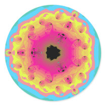 Peacock Fractal Mandala Pink Yellow Round Stickers