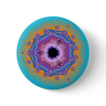 Peacock Fractal Mandala Turquoise Pinback Buttons