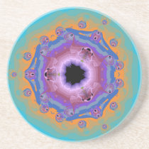 Peacock Fractal Mandala Turquoise Coasters