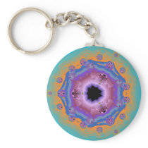 Peacock Fractal Mandala Turquoise Keychains