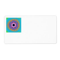 Peacock Fractal Mandala Turquoise Shipping Labels