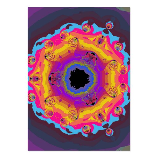 Peacock Fractal Mandala Yellow Pink Purple Business Cards (front side)