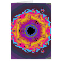 Peacock Fractal Mandala Yellow Pink Purple Cards