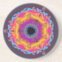 Peacock Fractal Mandala Yellow Pink Purple Drink Coasters