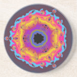 Peacock Fractal Mandala Yellow Pink Purple Drink Coasters