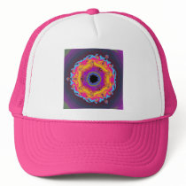 Peacock Fractal Mandala Yellow Pink Purple Hat
