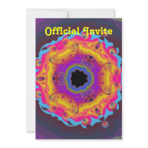 Peacock Fractal Mandala Yellow Pink Purple Custom Invitations