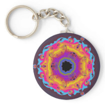 Peacock Fractal Mandala Yellow Pink Purple Key Chains