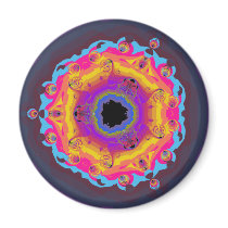 Peacock Fractal Mandala Yellow Pink Purple Refrigerator Magnets