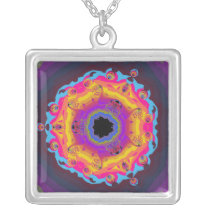 Peacock Fractal Mandala Yellow Pink Purple Custom Necklace
