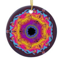 Peacock Fractal Mandala Yellow Pink Purple Christmas Tree Ornament