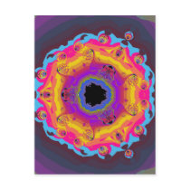 Peacock Fractal Mandala Yellow Pink Purple Postcard