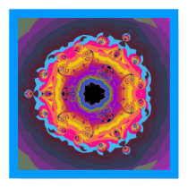 Peacock Fractal Mandala Yellow Pink Purple Posters