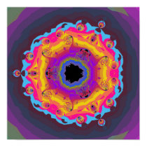 Peacock Fractal Mandala Yellow Pink Purple Posters