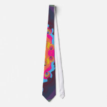 Peacock Fractal Mandala Yellow Pink Purple Necktie