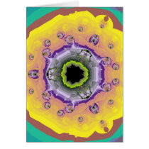 Peacock Fractal Yellow Purple Greeting Cards
