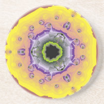 Peacock Fractal Yellow Purple Beverage Coaster