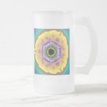 Peacock Fractal Yellow Purple Frosted Glass Beer Mug
