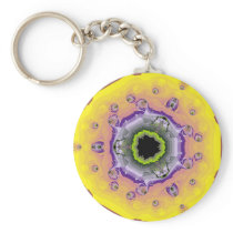 Peacock Fractal Yellow Purple Keychains