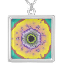 Peacock Fractal Yellow Purple Necklaces