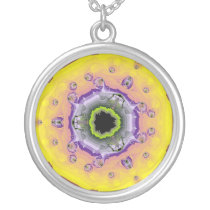 Peacock Fractal Yellow Purple Necklaces