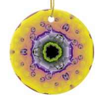 Peacock Fractal Yellow Purple Ornaments