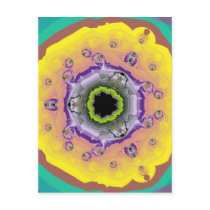 Peacock Fractal Yellow Purple Post Card
