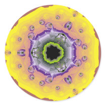 Peacock Fractal Yellow Purple Round Sticker