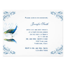 Peacock Garden in Blue Bridal Shower Invitation