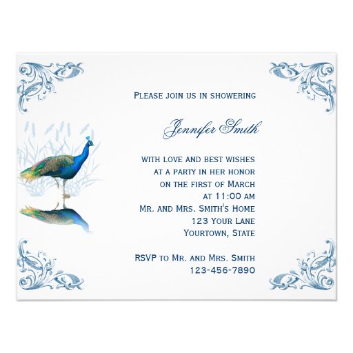 Peacock Garden in Blue Bridal Shower Invitation