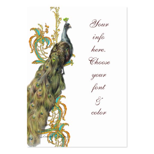 Peacock Gold Filigree Business/Table Place Card Business Card Templates (front side)
