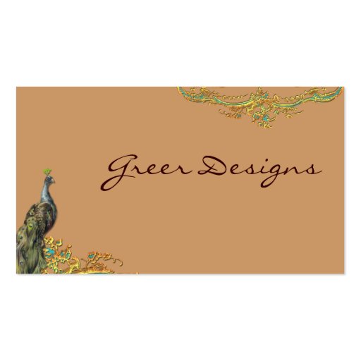 Peacock & Gold Filigree Rococo Business Cards (front side)