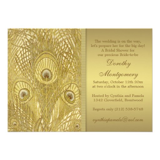 Peacock golden feathers Bridal Shower Personalized Invite