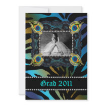 Peacock Grad Party Zebra Lace Blue Gold Custom Announcements