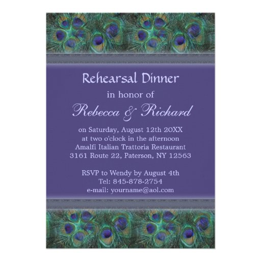 Peacock green purple Rehearsal Dinner Invitation