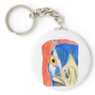 Peacock head colored pencil drawing sketch keychain