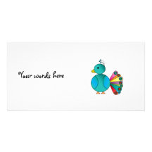 Peacock in blue customized photo card
