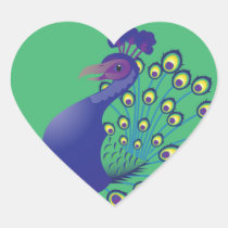 Peacock  love heart sticker stickers
