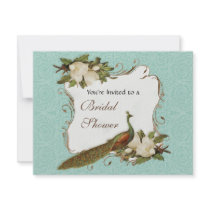 Peacock Magnolia Floral Swirl Damask Wedding Invitation