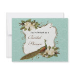 Peacock Magnolia Floral Swirl Damask Wedding Invitation