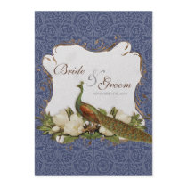 Peacock Magnolia Floral Swirl Damask Wedding Navy Announcement