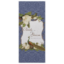 Peacock Magnolia Floral Swirl Damask Wedding Navy Invitation